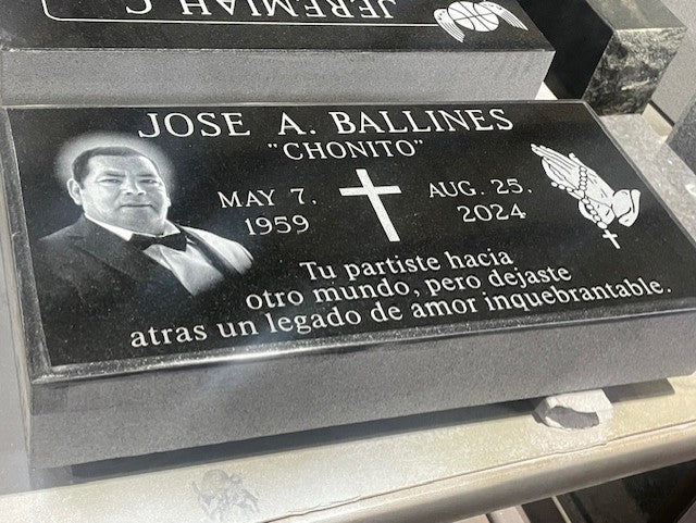 2'x1'x4" Flush Black Granite Headstone with PORTRAIT ETCHING of your loved one for the Catholic Archdiocese Cemeteries of Chicago