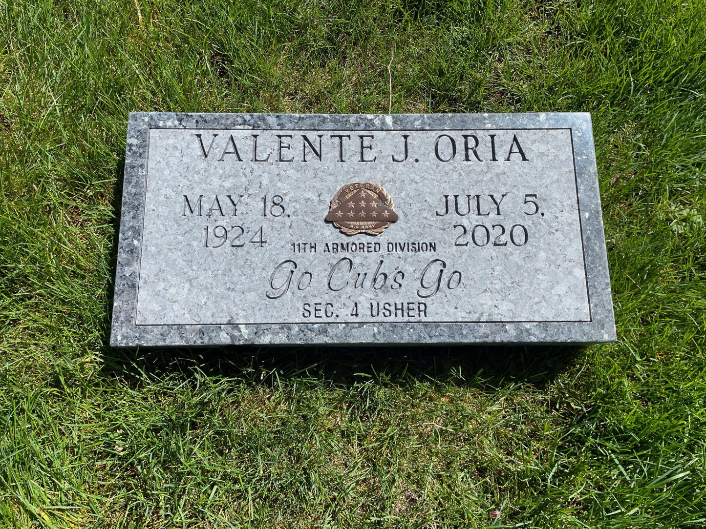 2'x1'x4" Flush Blue Pearl Granite Headstone for the Catholic Archdiocese Cemeteries of Chicago