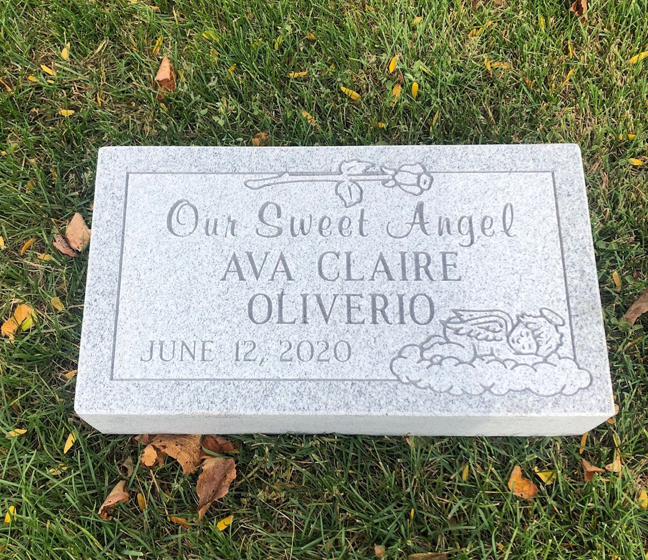 18"x10"x4" Flush Granite Headstone for the Baby/Infant sections of the Catholic Archdiocese Cemeteries of Chicago