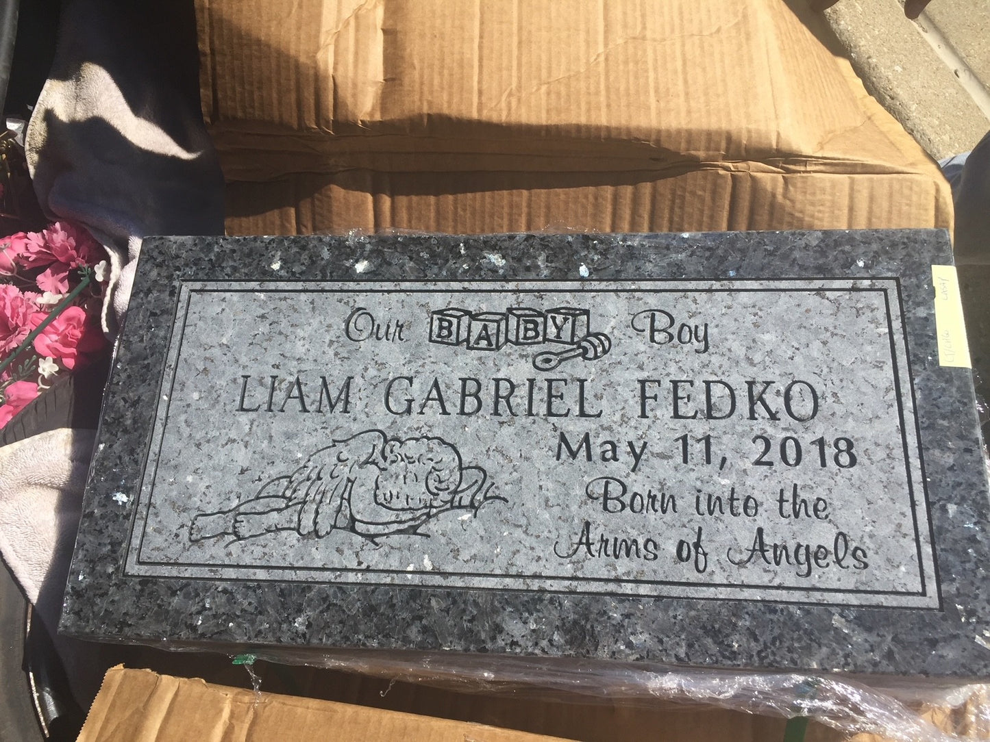 18"x10"x4" Flush Granite Headstone for the Baby/Infant sections of the Catholic Archdiocese Cemeteries of Chicago