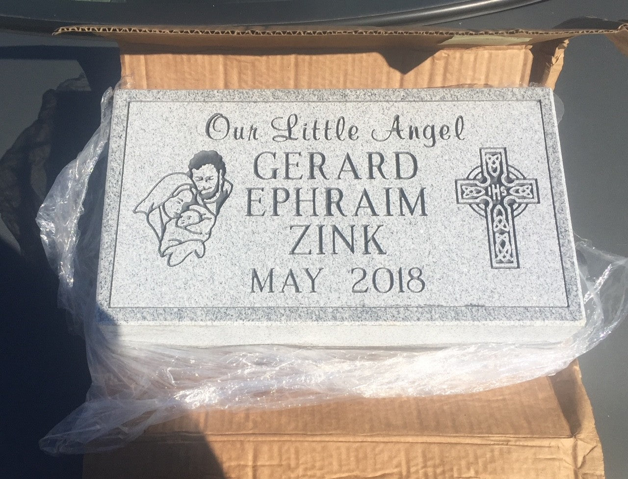 18"x10"x4" Flush Granite Headstone for the Baby/Infant sections of the Catholic Archdiocese Cemeteries of Chicago