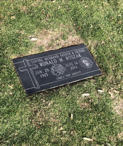 2'x1'x4" Flush Black Granite Headstone for the Catholic Archdiocese Cemeteries of Chicago