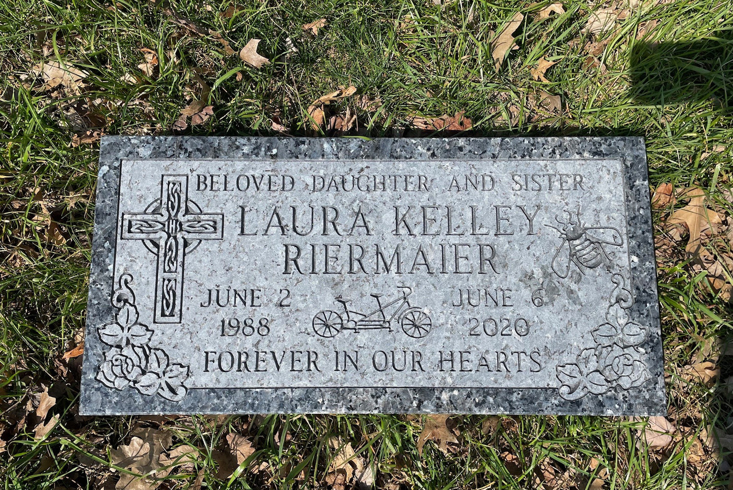 2'x1'x4" Flush Blue Pearl Granite Headstone for the Catholic Archdiocese Cemeteries of Chicago