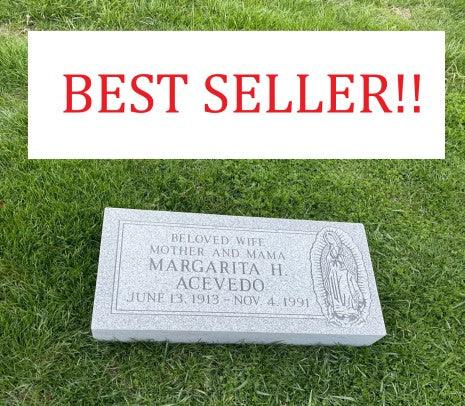 2'x1'x4" Flush Grey Granite Headstone for the Catholic Archdiocese Cemeteries of Chicago