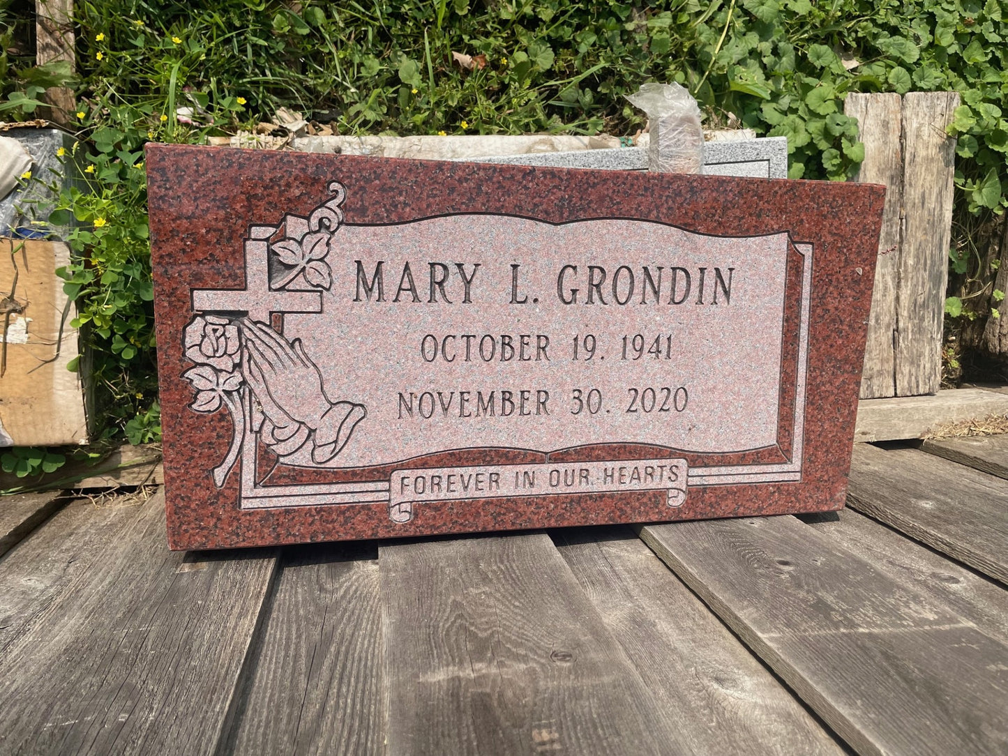 2'x1'x4" Flush Red Granite Headstone for the Catholic Archdiocese Cemeteries of Chicago