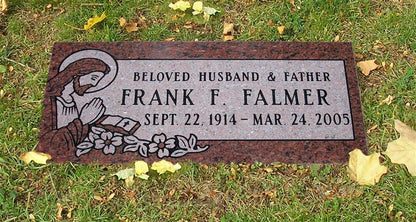 2'x1'x4" Flush Mahogany Granite Headstone for the Catholic Archdiocese Cemeteries of Chicago